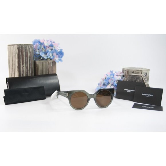 Saint Laurent SL185 Grey Logo Acrylic Round Sunglasses NWT Case main image 6